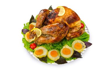 Roasted turkey on the festive table