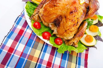 Roasted turkey on the festive table