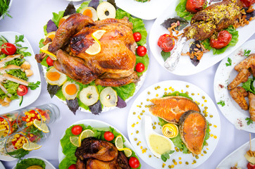 Table served with tasty meals