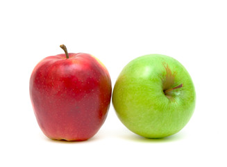 two apples on a white background closeup
