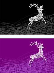 weißer Hirsch vor schwarzem und violettem Hintergrund