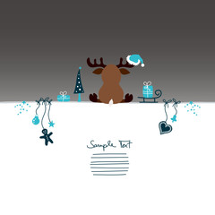 Card Reindeer Santa´s Hat & Symbols Turquoise/Grey