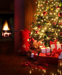 Christmas scene with tree and fire in background - 36505930