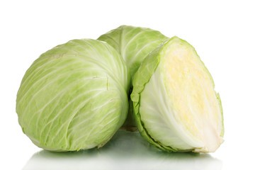 Whole cabbage and half isolated  on white