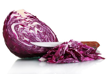 Fototapeta premium sliced ​red cabbage and knife isolated on white