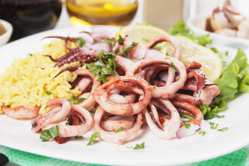 Squid rings with rice