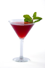 Red Martini Cocktail with mint garnish