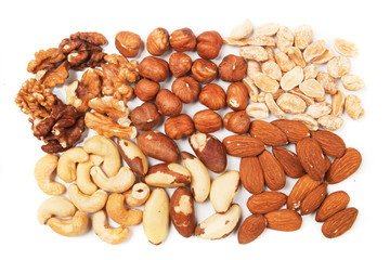 Nuts over white background