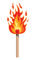 Burning match stick on a white background