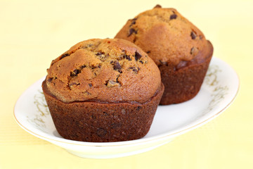 Pumpkin Chocolate Chip Muffins in Macro with Selective Focus