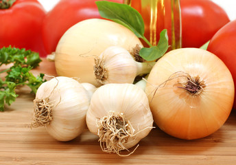 Garden fresh garlic, onions, tomatoes and parsley