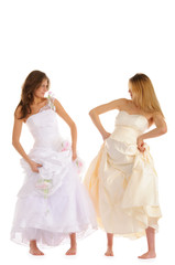 happy pregnant bride  with girlfriend
