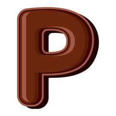 Chocolate letter P isolated on white background