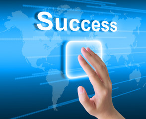 hand pushing success button on a touch screen interface