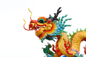 Head of Chinese dragon against white background