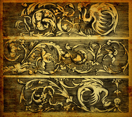 Baroque banners engraving on vintage paper