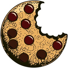 Giant chocolate chip cookie, pre-tasted.