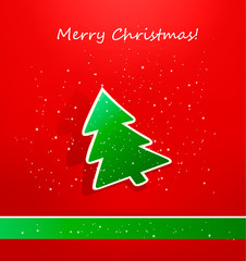 Christmas card with green paper tree. Vector.