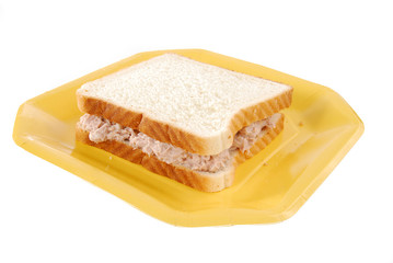 Tuna sandwich on a paper plate