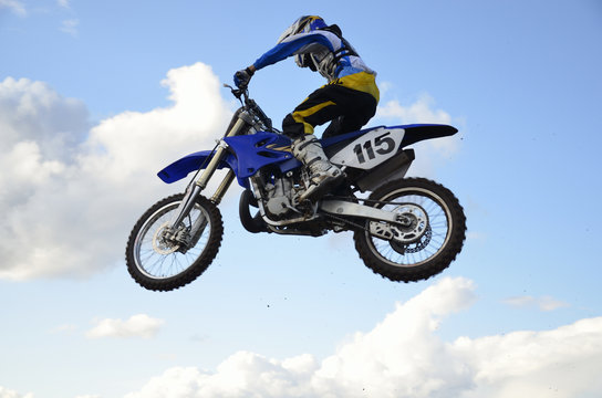 High flight of motocross racer on a motorcycle