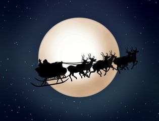 Naklejka premium Santa Claus On Sledge With Reindeer