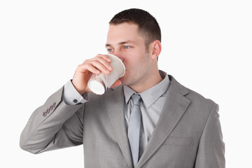 Businessman drinking tea