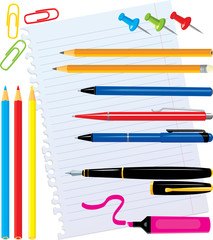 Set of office stationery - pens, color pencils, marker