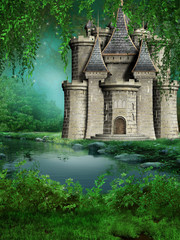 Fototapeta na wymiar Zaczarowany zamek nad jeziorem