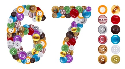 Numbers 6 and 7 made of clothing buttons