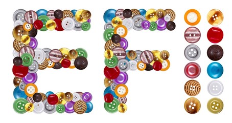 Obraz premium Characters E and F made of clothing buttons