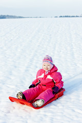 Fototapeta na wymiar Dziewczynka z bob w śniegu