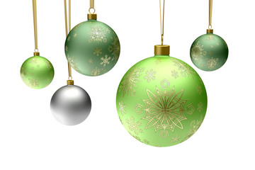 Christmas balls hanging isolated on white background