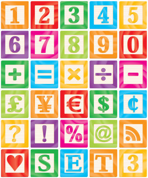 Baby Blocks Set 3 Of 3 - Numbers, Maths, Currencies & Symbols