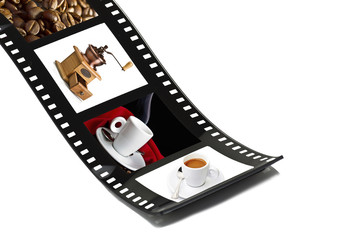 Film strip with preparing coffee.