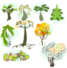 Fototapeta na wymiar A cartoon vector illustration set of nine different trees.