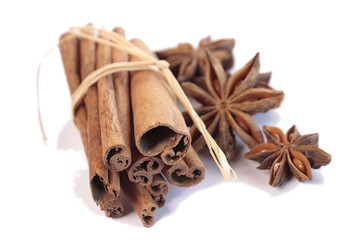 Cinnamon and star anise isolated on white