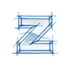 Blueprint font sketch - letter Z - marker drawing