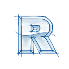 Blueprint font sketch - letter R - marker drawing