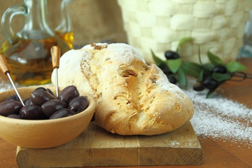 Olive bread and fresh olives