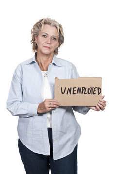 Woman Holding an Unemployment Sign