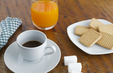 espresso, juice and cookies