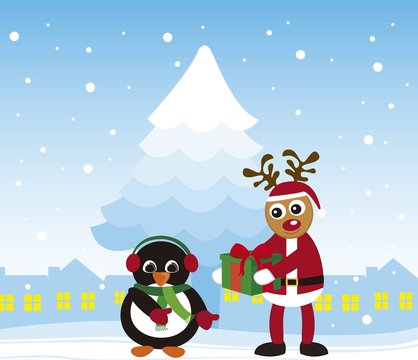 penguin and reindeer christmas