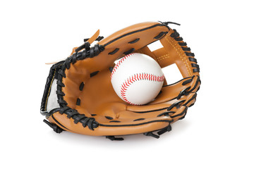 Baseball glove with ball isolated on white