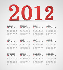 Simple 2012 calendar with 2012 written in 3d letters
