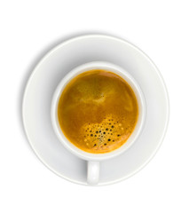 white cup with espresso coffee isolated on white