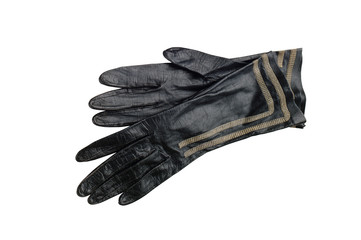 Beautiful black leather women's gloves isolated on white
