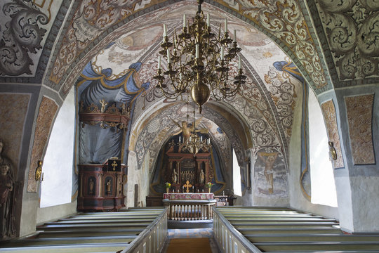 Interiors in a church