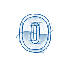 Blueprint figure sketch - digit 0 - marker drawing