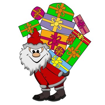 Weihnachtsmann mit vielen Paketen