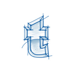 Blueprint font sketch - letter t - marker drawing